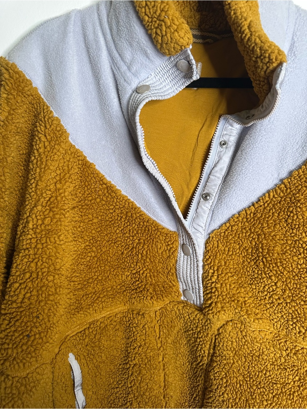 Free People Movement Cozy Mustard Sherpa Pullover with Light blue Accents small - Picture 2 of 8
